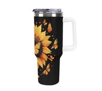 Butterfly Sunflower 40 OZ Travel Insulated Cups & Mugs with Lids Stainless Steel Car Coffee Cup Drinks Tumbler 40oz