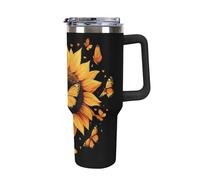 Butterfly Sunflower 40 OZ Travel Insulated Cups & Mugs with Lids Stainless Steel Car Coffee Cup Drinks Tumbler 40oz