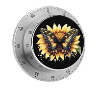 Butterfly Sunflower 60 Minutes Wind Up Kitchen Timer Stainless Steel Countdown Mechanical Alarm for Cooking Workout