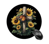 Butterfly Sunflower Crosss God Christian Mouse Pad Round Mouse Mat Waterproof Mousepad with Non-Slip Rubber Base