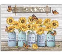 Butterfly Sunflower It'S Okay To Make Mistakes To Be Yourself Sunflower It'S Ok Butterfly For Home Garden Poster Plaque Decor Gallery Wall Tin Sign 8x12 inch
