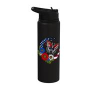 Butterfly Sunflower July 4th Red White Blue US American Flag Stainless Steel Insulated Water Bottle