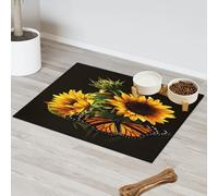 Butterfly Sunflower Pet Feeding Mat for Cat Dog Water Bowl Food Mats Sunflower Flowers Pet Feeding Mats Absorbent Nti-Slip Contain Spills Protects Floors Placemat 40.6 x 60.9 cm
