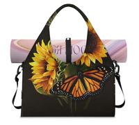 Butterfly Sunflower Sports Duffle Bag with Shoe Compartment Sunflower Flowers Weekend Overnight Bags Tote Cabin Luggage Bag for Gym Yoga Travel