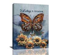 Butterfly Sunflower Wall Art Sunflower Butterfly Pictures Wall Decor Today I Choose Joy Canvas Prints Framed Artwork Paintings Home Office Decorations For Bathroom Kitchen Bedroom 12"x16"