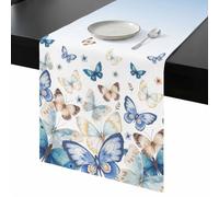 Butterfly Table Runner 36 Inches Long, Abstract Blue Gold Animal Blue White Gradient Washable Table Runners Heat-Insulation Kitchen Dining Table Decorations for Home Party Decor, 13"x36"