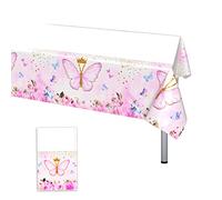 Butterfly Tablecloth, 108*180 cm Pink Butterflies Flowers Table Cloth, Rectangular PVC Plastic Thin Table Cover, Disposable Waterproof Party Decorations for Girls Butterfly Theme Birthday Anniversary