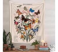 Butterfly Tapestry Flower Tapestries Vintage Vertical Floral Plant Tapestry Wall Hanging Colorful Identification Retro Art Aesthetic Wall Tapestry for Bedroom Dorm Living Room (Navy Blue X(44 x 60 ))
