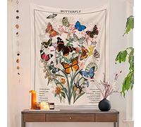 Butterfly Tapestry Flower Tapestries Vintage Vertical Floral Plant Tapestry Wall Hanging Colorful Identification Retro Art Aesthetic Wall Tapestry for Bedroom Dorm Living Room (Navy Blue M(27 x 39 ))
