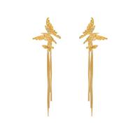 Butterfly Tassel Earrings for Women Statement 14K Gold Plated Earrings Temperament Long Drop Dangle Earrings Lightweight Comfortable Classics Fashion Jewellery, L, Metal, No Gemstone