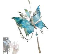Butterfly Tears Tassel Hair Clip, Butterfly & Beaded Design Hair Claws for Hairstyles, 3D Moving Wings Hair Clips, Large Fairy Wing Hairs Clips, Elegant Barrette for Party Daily Wear (Blue)