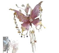 Butterfly Tears Tassel Hair Clip, Butterfly & Beaded Design Hair Claws for Hairstyles, 3D Moving Wings Hair Clips, Large Fairy Wing Hairs Clips, Elegant Barrette for Party Daily Wear (Pink)