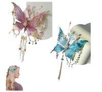 Butterfly Tears Tassel Hair Clip, Elegant Shiny Silk Butterfly Rose Tassel Hair Claw for Girls Teens, Large Handmade Vintage Hairs Tassels Clips for Parties, Weddings, Gifting (A+B)