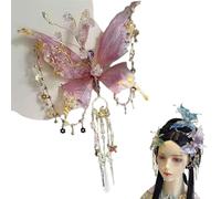 Butterfly Tears Tassel Hair Clip, fairy wings Beaded Design Hair Claws for Hairstyles, Butterfly Tassel Hair Clip for Women(Pink)