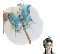 Butterfly Tears Tassel Hair Clip,Large Fairy Wing Hair Clips,Butterflys Tassel Hairs Clip, with Sparkling Beads & Dangling Tassels for Women (Blue)