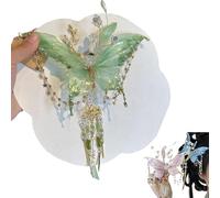 Butterfly Tears Tassel Hair Clip, Large Fairy Wing Hairs Clips, 3D Moving Wings Hair Clips, Butterfly & Beaded Design Hairs Claws for Hairstyles (Green)
