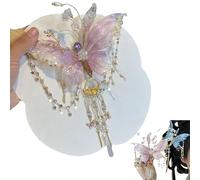 Butterfly Tears Tassel Hair Clip, Large Fairy Wing Hairs Clips, 3D Moving Wings Hair Clips, Butterfly & Beaded Design Hairs Claws for Hairstyles (Pink)