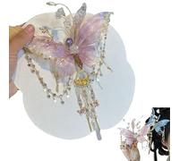 Butterfly Tears Tassel Hair Clip, Large Fairy Wing Hairs Clips, 3D Moving Wings Hair Clips, Butterflys Tassel Hair Clip for Women, Butterfly & Beaded Design Hairs Claws for Hairstyles (Pink)