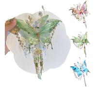 Butterfly Tears Tassel Hair Clip,Large Fairy Wings Hair Clip, 3D Moving Wings Hair Clips, Beaded Butterfly Tassel Hair Claw for Women,A