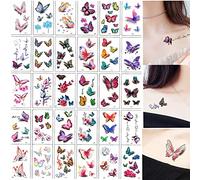 Butterfly Temporary Tattoo Stickers, Realistic 3D Butterfly Fake Tattoos, For Adults Women Girls Flower Butterfly Body Art Tattoos Sheet Bride Sexy Wedding -(30 Sheets)