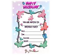 Butterfly Themed Children's Birthday Party Invites - Portrait Flying Frame Design - Party Supplies/Accessories (Pack of 12 A5 Invitations) (with Envelopes)