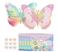 Butterfly Themed Party Invitation 12PCS Party's Invitation Card, Watercolor Floral Style Party Supplies with Envelopes for Girls Boys Birthday Baby Shower, Invitates Letter Birthday (Color Pink)