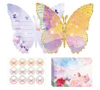 Butterfly Themed Party Invitation 12PCS Party's Invitation Card, Watercolor Floral Style Party Supplies with Envelopes for Girls Boys Birthday Baby Shower, Invitates Letter Birthday (C style)