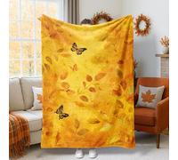 Butterfly Throw Blanket, Fall Nature-Inspired Leaves Floral Fall Yellow Flannel Blanket Soft Lightweight Decorative for Couch Sofa Bed Recliner Dorm Lap Chair 60x80 Inch