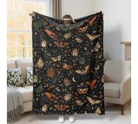 Butterfly Throw Blanket, Halloween Bohemian Beetle Moon Halloween Black Flannel Blanket Soft Lightweight Decorative for Couch Sofa Bed Office Desk Living Room 50x60 Inch