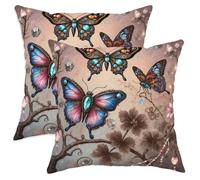 Butterfly Throw Pillow Covers Set of 2, Fantasy Fanciful Flower Crystal Spring Blue with Hidden Zipper Accents Pillows Cases for Living Room Apartment Bed Sofa Decor 18x18 Inch