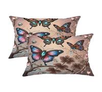 Butterfly Throw Pillow Covers Set of 2, Fantasy Fanciful Flower Crystal Spring Blue with Hidden Zipper Couch Pillow Covers for Living Room Apartment Bed Sofa Decor 20x12 Inch