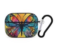 Butterfly Tie Dye AirPods Pro Case Cover with Keychain Ring PC Hard Shell Protective Case for AirPods Pro 2nd for Women Men Generation Easy Open Full Drop Protection Cover Black-Style