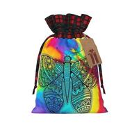 (Butterfly Tie Dye) Christmas Drawstring Gift Bags, Reusable Buffalo Plaid Drawstring Wrapping Bags For Xmas Party Supplies M
