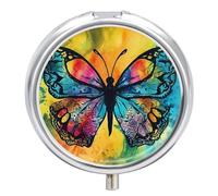 Butterfly Tie Dye Pill Box Case 3 Compartment Travel Medicine Pill Organizer 3x A Day Portable Vitamin Organizer with Mirror Small Pillbox for Purse & Pocket Cute Daily Medicine Container Metal Vitami