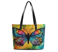 Butterfly Tie Dye Tote Bag Large Soft Leather Purse with Zipper Lightweight Ladies Shoulder Handbag