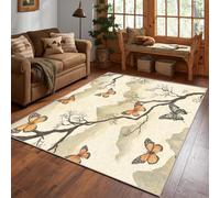 Butterfly Tree Branch Rug, Japanese Ink Wash Style Area Rug 200x300cm, Machine Washable Rug for Living Room, Bedroom, Non Slip Soft Carpet, Artistic Oriental Style Home Decor & Gifts D#1149