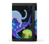 Butterfly Trifold Wallet Front Pocket Coin Purse - Slim Credit Card Holder for Men & Women, Cat and Shark, One Size, Classic