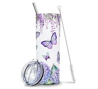 Butterfly Tumbler, Blue Purple Butterfly Gift, Butterfly Drinking Glasses/Tea Cup/Coffee Mug, Butterfly Decor Accessories- Butterfly Gifts for Women, Girls, Mom, Her, Kids - Butterfly Cup 20 Oz