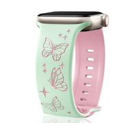 Butterfly Two-Tone Engraved Bands Compatible with Apple Watch 38mm 40mm 41mm 42mm 44mm 45mm 49mm For Girls Women, Soft Silicone Butterflies Sport Strap for iWatch Ultra Series 9 8 7 6 5 4 3 2 1 SE
