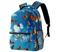 Butterfly under Blue Sky Printed Large Travel Backpack Multiple Pockets Adjustable Straps Causal School Backpack Unisex Work Daypack