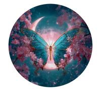 Butterfly under the Moon Round Mouse Pad 10 Inch, Aesthetic Circular Desk Mat Non-Slip Rubber Base, 2mm Thick