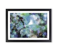 Butterfly Upon a Flower in Blue in Abstract Framed Print | A2 Black Framed Wall Art | Ready to Hang | Abstract Floral Picture | Living Room Bedroom Lounge Office