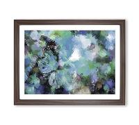 Butterfly Upon A Flower In Blue In Abstract Modern Art Framed Wall Art Print, Ready to Hang Picture for Living Room Bedroom Home Office Décor, Walnut A2 (64 x 46 cm)