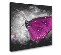 Butterfly Upon a Flower Paint Splash Canvas Print | Gallery Wrapped 30mm Frame Wall Art | 14x14 inches | Ready to Hang | Modern Animals Picture | Living Room Bedroom Lounge Office