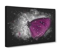 Butterfly Upon A Flower Paint Splash Canvas Print | Gallery Wrapped 30mm Frame Wall Art | 20x14 inches | Ready to Hang | Modern Animals Picture | Living Room Bedroom Lounge Office