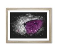Butterfly Upon A Flower Paint Splash Modern Art Framed Print | A4 Oak Framed Wall Art | Ready to Hang | Modern Floral Picture | Living Room Bedroom Lounge Office