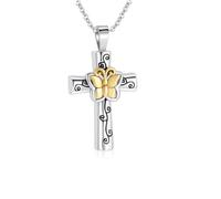 Butterfly Urn For Human Ashes Cross Cremation Urn Necklace for Ashes Keepsake Memorial Jewelry Forever Love, enamel, no gemstone