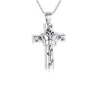 Butterfly Urn For Human Ashes Cross Cremation Urn Necklace for Ashes Keepsake Memorial Jewelry Forever Love, enamel, no gemstone