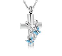 Butterfly Urn Necklace for Ashes for Women Cross Infinity Cremation Ash Pendant for Human Pet Memorial Keepsake Jewelry, crystal, no gemstone