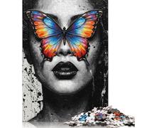 Butterfly Vision Woman in Monochrome Puzzles 1000 Piece Puzzle Adult Jigsaw Puzzle Jigsaw Puzzles for Adults Educational Game Challenge Toy 38x26cm/1000pcs